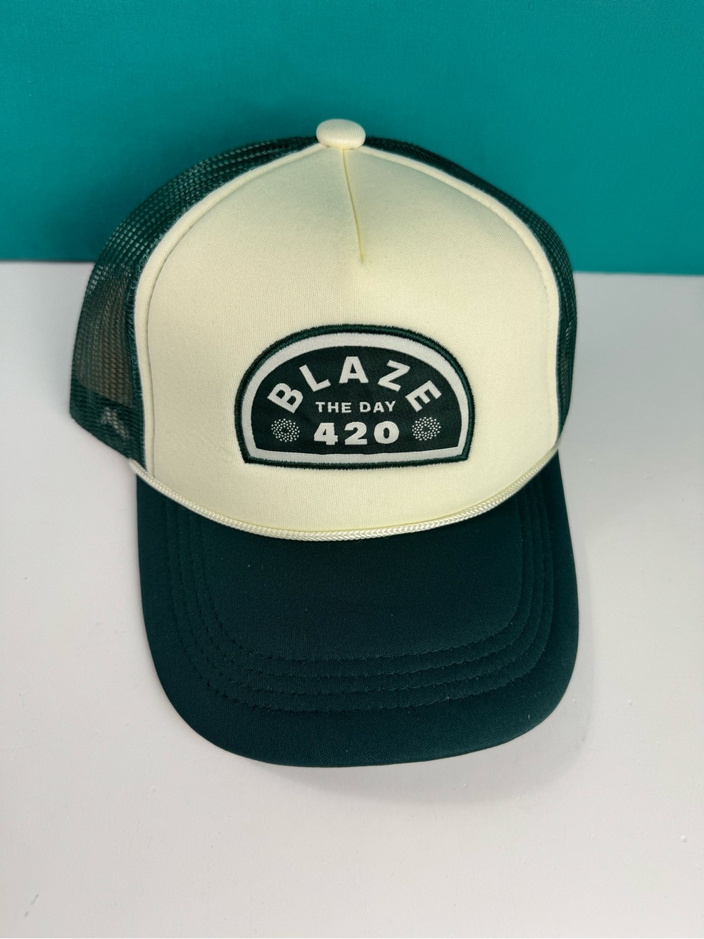 Trulieve Blaze The Day 420 For All Cream & Green Trucker Hat Snapback New